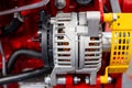 Belt drive of Diesel engine electric generator. Car generator, car electrical network element. Industrial technology Royalty Free Stock Photo