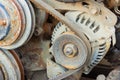 belt of the generator and an old car generator Royalty Free Stock Photo