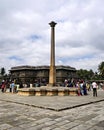 Belur,Karnataka, India - December 25th, 2019:Ancient huge stone pillar in front of Chennakesava temple in Bel