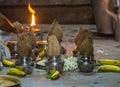 Gifts to Devi Ranganayaki used during Abisheka ceremony at Chennakeshava Temple in Belur, India