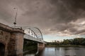 Belvarosi Hid bridge, also known as Downtown bridge on the tisza river during a sunny sunset. Royalty Free Stock Photo