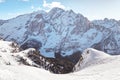 Belvedere ski area in Dolomiti Superski resort on a sunny day Royalty Free Stock Photo