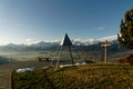 Belvedere triangulation point. Balcony of the Sky and its glass railing. Panorama of the Jausses. Nax, Canton of Valais, Royalty Free Stock Photo