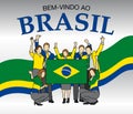 Bem-vindo ao Brasil -Welcome to Brazil in Portuguese language- Group of people dressed in the colors of the Brazil flag Royalty Free Stock Photo