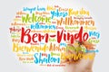 Bem-Vindo Welcome in Portuguese word cloud with marker in different languages, conceptual background