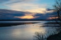 Lake Bemidji, Minnesota at Mississippi River outlet at sunset