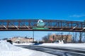 BEMIDJI, MN - 8 FEB 2019: Welcome sign on bike trail bridge in winter