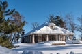 BEMIDJI, MN - 5 JAN 2020: Snow covered park building on a sunny winter day