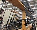 BEMIDJI, MN - 29 JUL 2019: Rack with many fishing rods in retail store Royalty Free Stock Photo