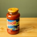 BEMIDJI, MN - 20 MAY 2020: Ragu spaghetti sauce on counter