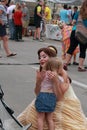 Princess Belle hugs little girl Des Moines, Iowa, August 8, 2015