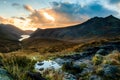 Ben Crom Reservoir in the Mourne Mountains, County Down, Northern Ireland, seen at sunset Royalty Free Stock Photo