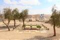 Ben Gurion and Paula Gurions tomb with Israel flag and Negev Desert mountain panorama in Kibbutz Sde Boker Royalty Free Stock Photo