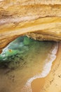 Benagil cave in Algarve Top down view. Beautiful sandy beach with turquoise water and kayak. Algarve, Portugal Royalty Free Stock Photo