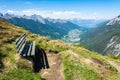 Bench along a footpath in Elfer Massif in Tirol, Austria