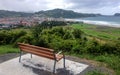 Bench with an amazing view on the beach of Zarautz in Basque Country, Northern coast of Green Spain Royalty Free Stock Photo