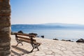 Bench in Amouliani Island, Chalkidiki, Northern Greece Royalty Free Stock Photo