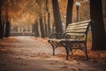 Bench autumn park. Generate Ai