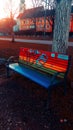 Bench with a beautiful rainbow paint