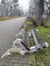 Bench broken by vandals Royalty Free Stock Photo