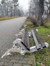 Bench broken by vandals