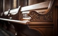 A bench in a Catholic church. Royalty Free Stock Photo