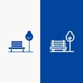 Bench, Chair, Park, Hotel Line and Glyph Solid icon Blue banner Royalty Free Stock Photo