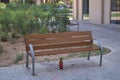 A park bench with an empty beer bottle underneath Royalty Free Stock Photo