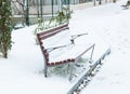 Bench covered with snow. Royalty Free Stock Photo