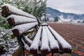 A bench covered with snow from Ortoaia, Dorna Arini, Suceava County, Romania Royalty Free Stock Photo