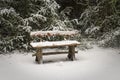 Bench covered with snow in the park Royalty Free Stock Photo