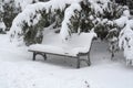 Bench covered with snow in Sofia, Dec 29, 2014 Royalty Free Stock Photo