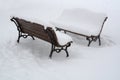 Bench covered with snow in Sofia, Dec 29, 2014 Royalty Free Stock Photo