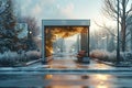 A bench covered in snow stands in the middle of a park on a cold winter day Royalty Free Stock Photo