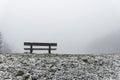 Bench empty seat in wood trees winter and fog 9