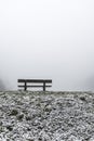 Bench empty seat in wood trees winter and fog 12