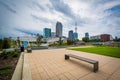 Bench at First Ward Park, in Uptown Charlotte, North Carolina.