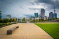 Bench at First Ward Park, in Uptown Charlotte, North Carolina.