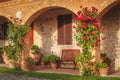 Bench among the flowers in the Tuscan agritourism.