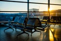 Bench in the hall of airport during sunrise Royalty Free Stock Photo