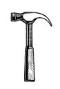 Bench hammer - stylized black linear illustration. ztp iron hand tool to pull out nails. repair tool - silhouette