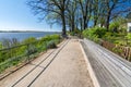 Bench in idyllic park on the banks of the Elbe river