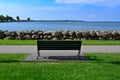 Bench infront of lake Vattern in Vadstena Sweden