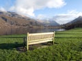 Bench by lake.