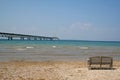 A bench on lake michigan Royalty Free Stock Photo