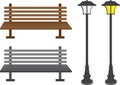 Bench and light posts