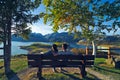 A couple enjoy a calm landscape