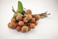 Bench of lychee on white background