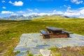 Bench mountain and landscape nature panorama Rondane National Park Norway Royalty Free Stock Photo