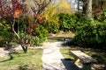 Beautiful garden with bench and trees on nature, sunny, france, bourgogne